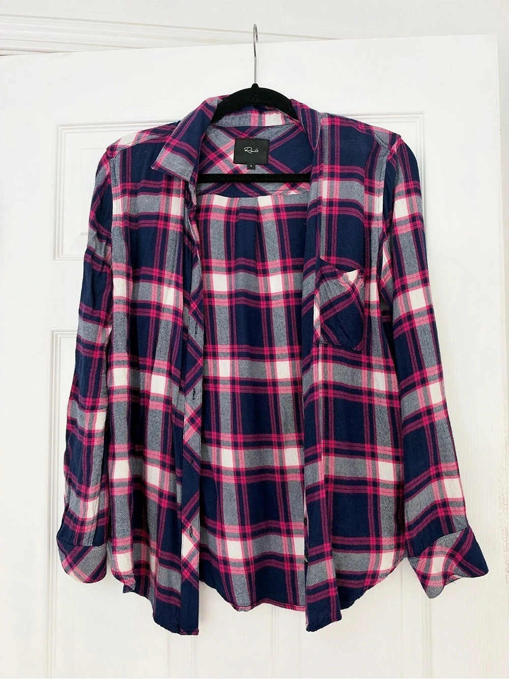 Rails Hunter Plaid Button-Up Shirt Plaid Button Down Shirt in Blue & Pink Size